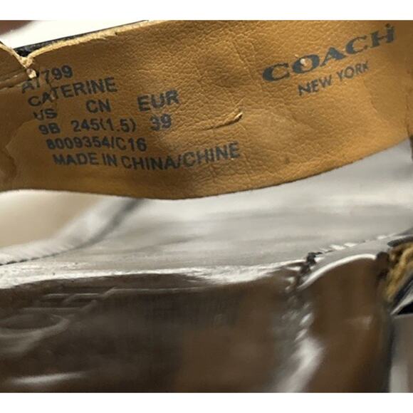 COACH Sandals Flats 9 B Caterine Black Patent Leather T-Strap Thong Sling Back - Picture 8 of 9